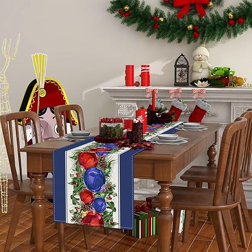 Miniatura 7 de Camino de mesa de Navidad azul mantel de Navidad para invierno, Año Nuevo, decoración de Navidad azul y suministros para mesa de cocina del hogar,