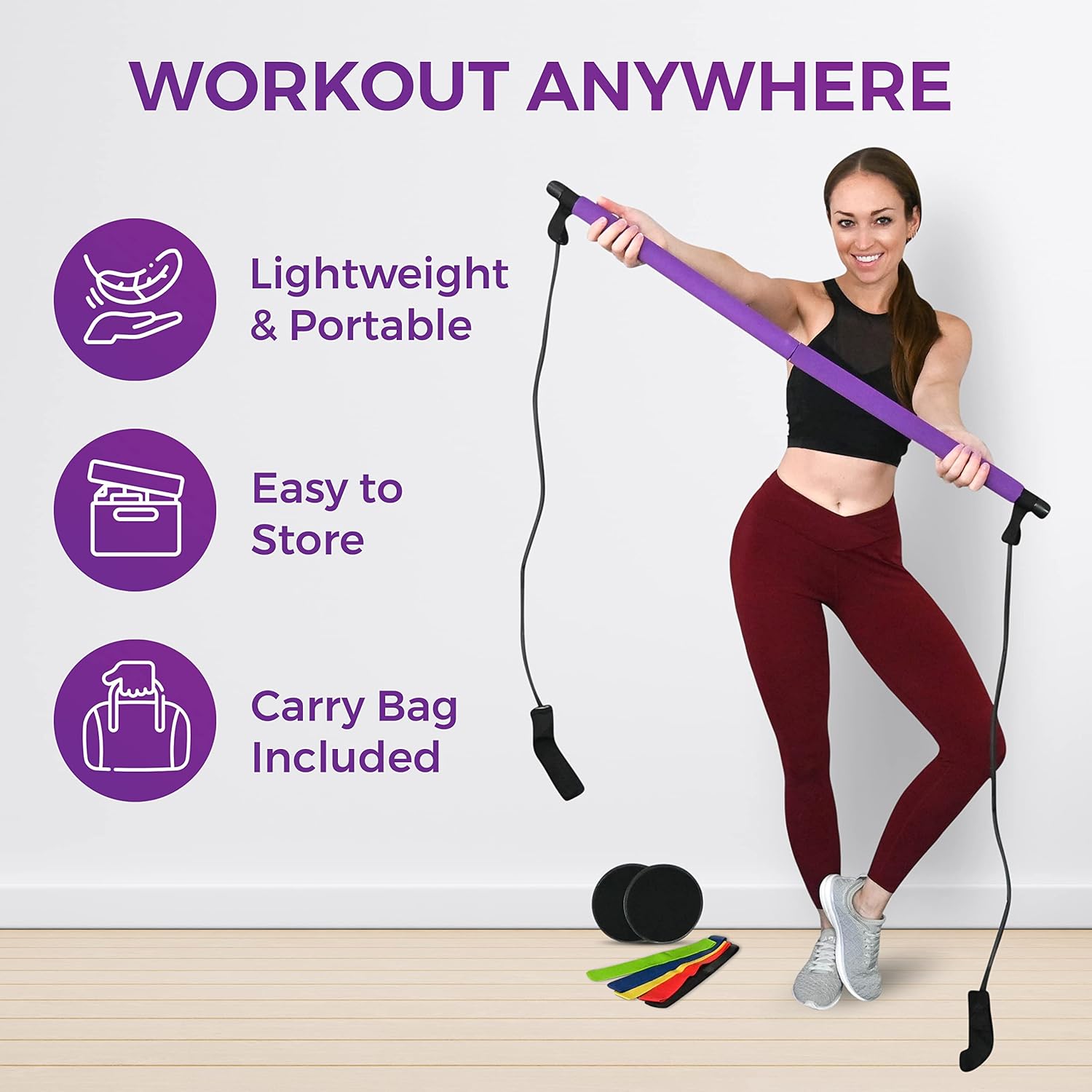 DOBA Pilates Bar Kit for Women Includes Multifunctional Pilates Bar with Resistance Bands, 2 Core Sliders and 5 Piece Resistance Booty Bands Set Complete Home Gym for Women Great Low Impact Exercise : Everything Else