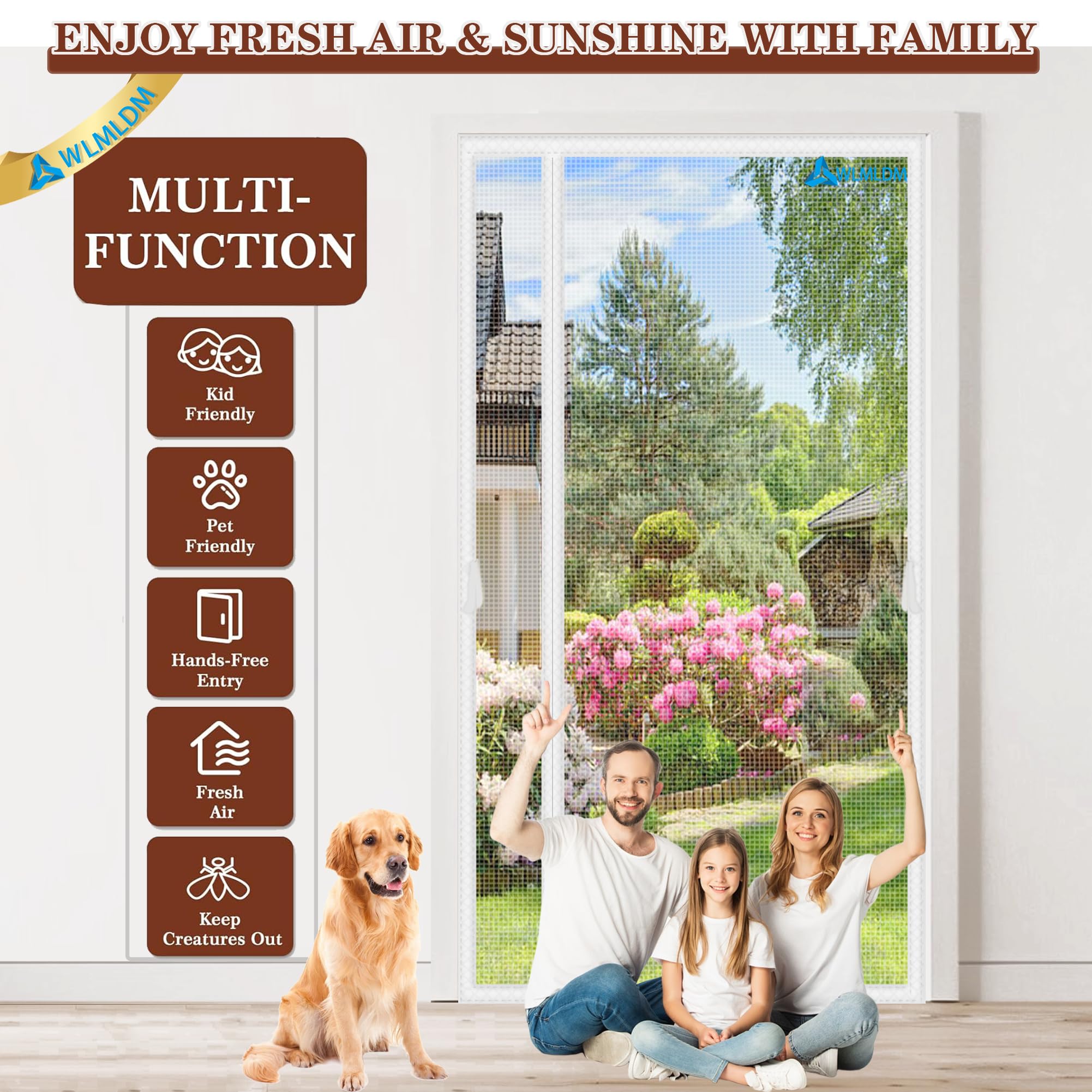 Zanzariera Magnetica per Porta Bianco 230x200cm Tenda Rete Zanzariera da Esterno Giardino Balcone con Apertura Laterale e Maniglia per Porta Finestra Balcone Soggiorno