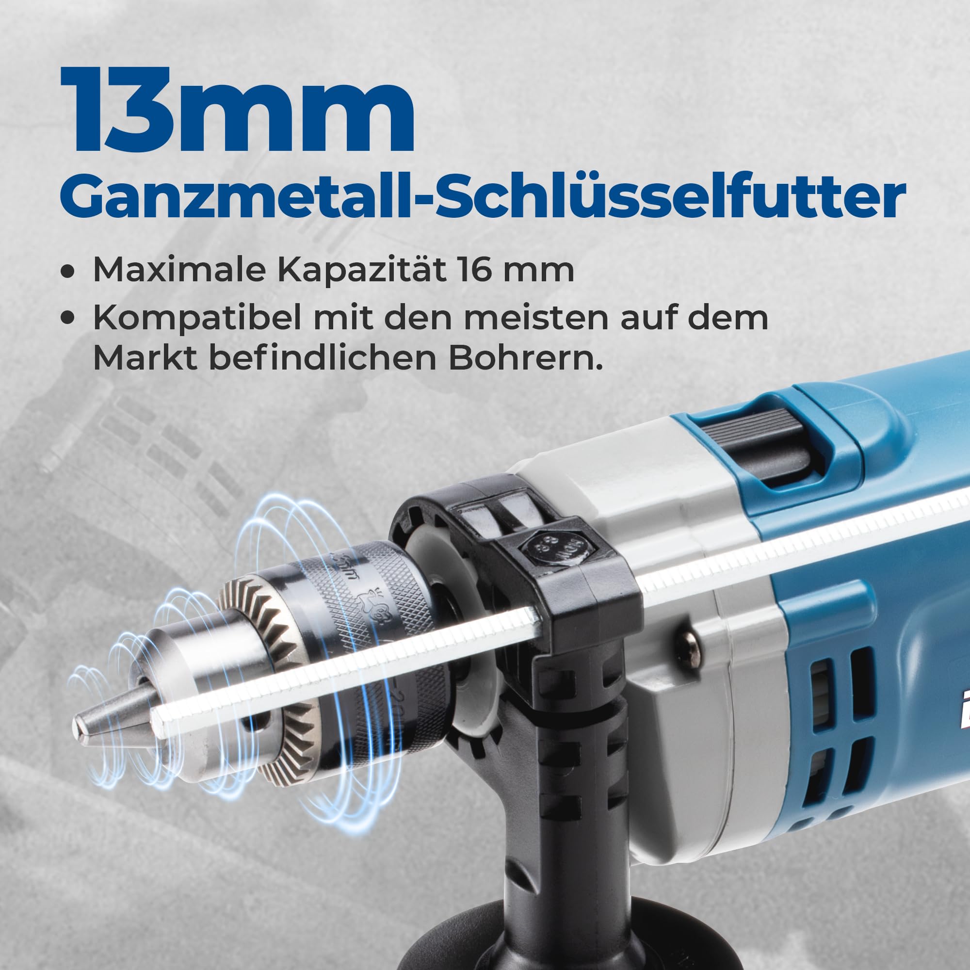 DongCheng Schlagbohrmaschine 710W, 2-in-1 Schlagbohrer, 13mm Bohrfutter, 45,000 IPM, 3000 RPM, 360 ° drehbarer Griff, mit 15 Stück Bohrkronen für Metall, Holz und Ziegelmauer