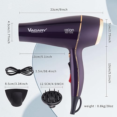 Miniatura 6 de VAGARY Secador de pelo profesional de salón de 2200 W secador de soplado iónico negativo potente secador de pelo con motor de CA secador de pelo de