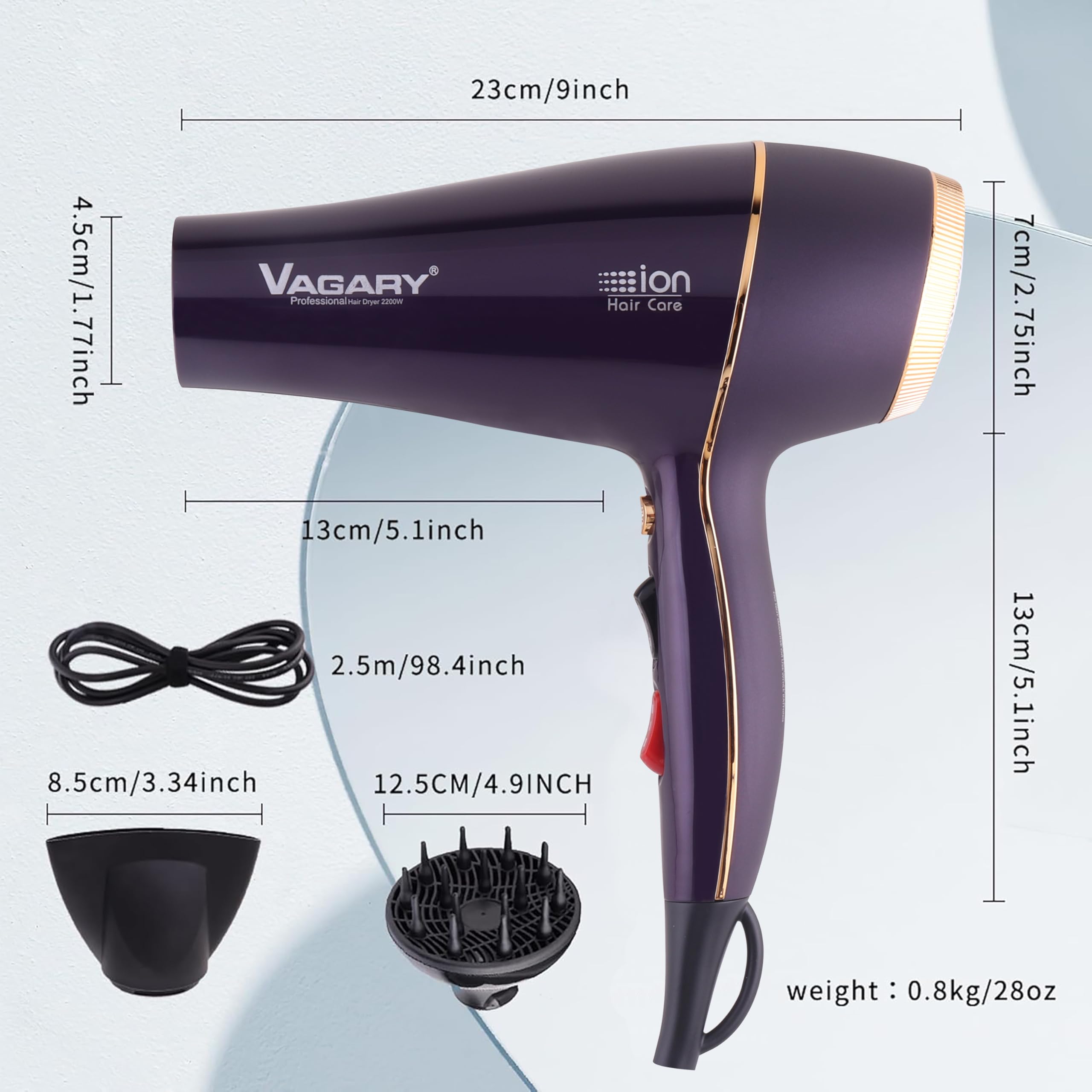 Secador de pelo 6690A Salon Pro para mujer, potente motor de CA de 2200 W, secado rápido, secador iónico para cabello grueso, 2 velocidades y 2 ajustes de calor, 1 botón de tiro frío (1 difusor 6
