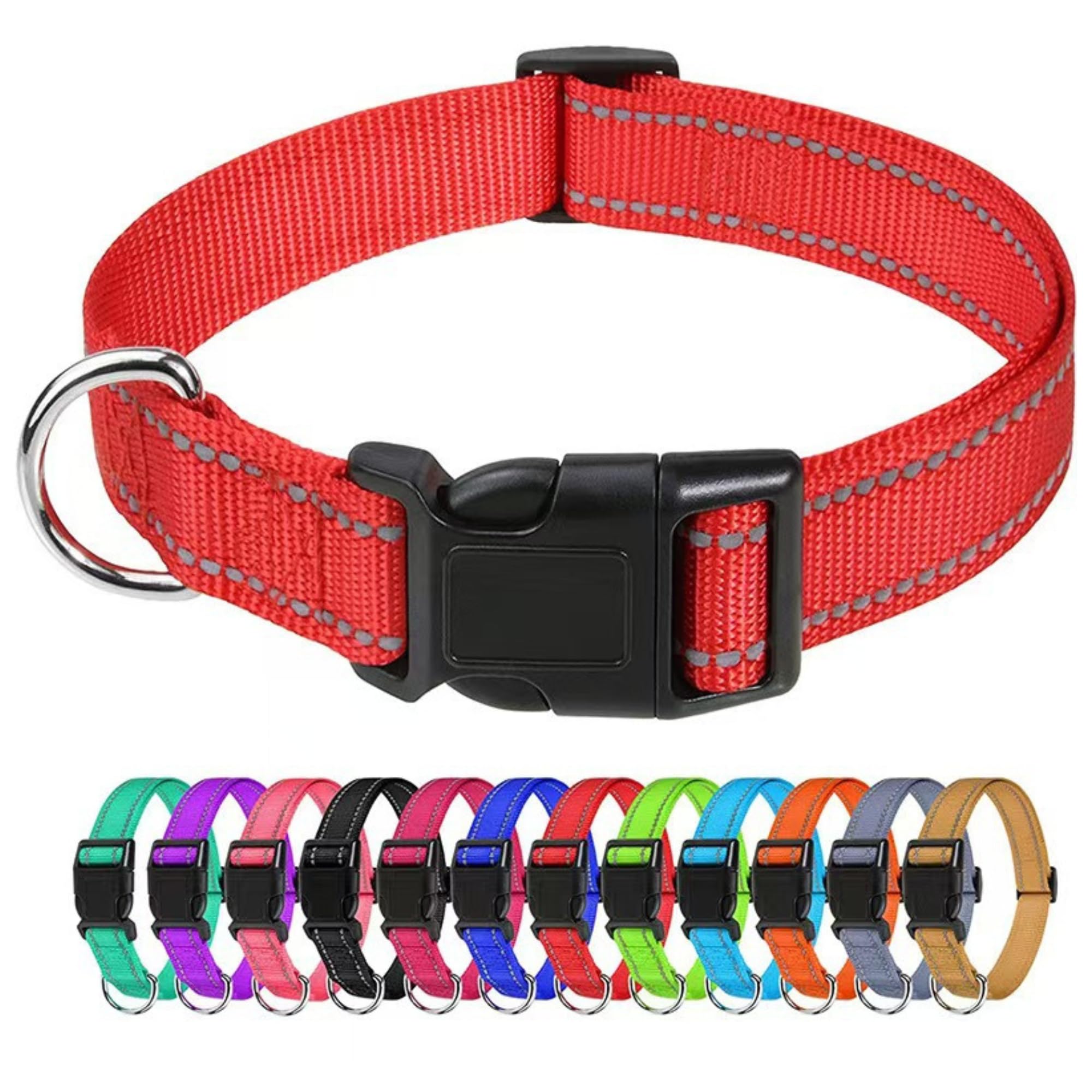1 Stück Verstellbare Hundehalsband Weich Nylon Material Hunde Halsband Reflektierend Reine Farbe Hundehalsbänder für Hunde Training Verstellbare L(40-60CM) Rot