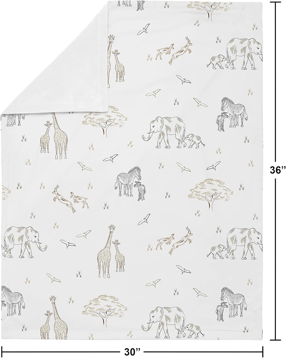 Sweet Jojo Designs Jungle Safari Animals Boy Girl Blanket Receiving Security Swaddle Newborn Toddler Nursery Car Seat Stroller Taupe Black White Gender Neutral Elephant Wildlife Adventure Serengeti