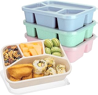 Meal Prep Container Microwave Safe, 4 Pack Bento Lunch Box, 4-Compartment Snack Container for School Work Travel, Lunch Containers for Adults, Bento Box for Kids, Reusable Dishwasher Safe