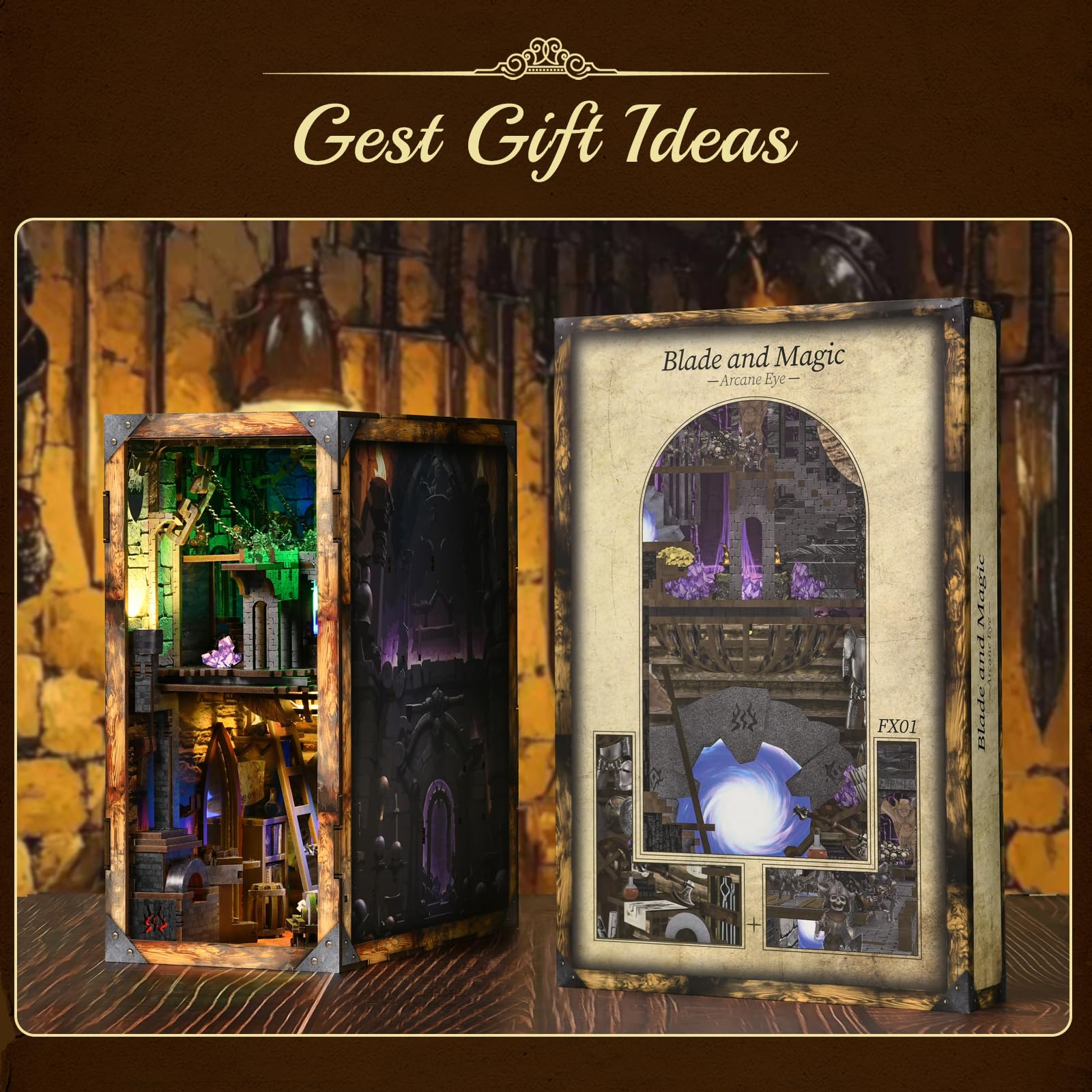 MiniCity Book Nook Kit, kit fai da te in miniatura per casa delle bambole in legno 3D, supporto per libri e libri, decorazione per ragazzi e adulti (Blade and Magic)
