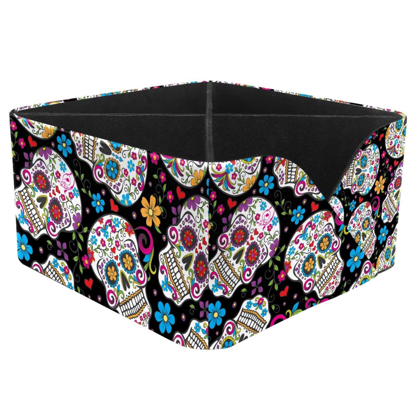 KengjuTesu Sugar Skulls Desktop Organizer Pen Holder, Rectangular Pencil Cup for Office, Study and Makeup Stations