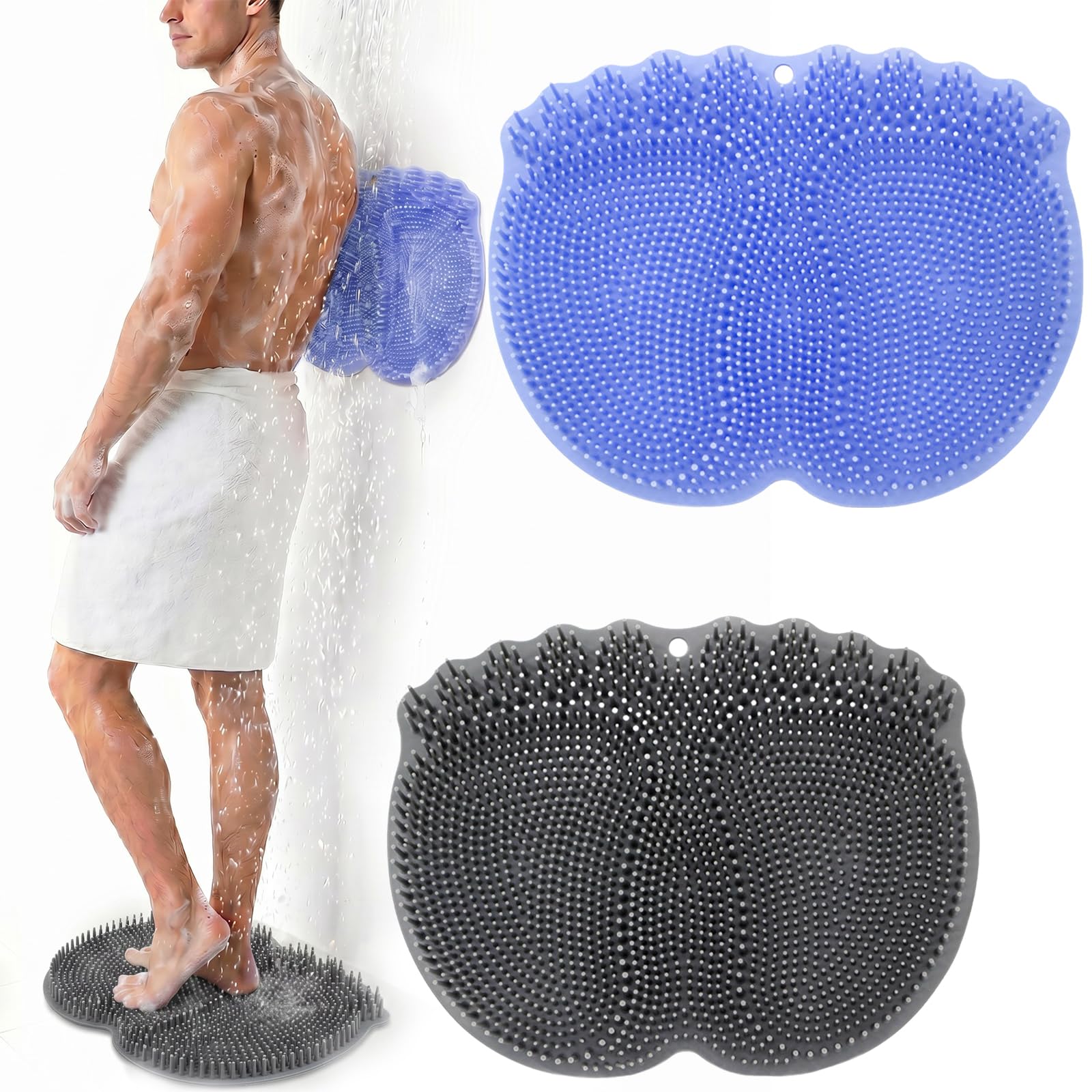 Alfombrilla de ducha para pies y espalda, alfombrilla de silicona antideslizante con ventosas fuertes, cepillo de espalda manos libres para pared de ducha y piso de ducha (multicolor-b)