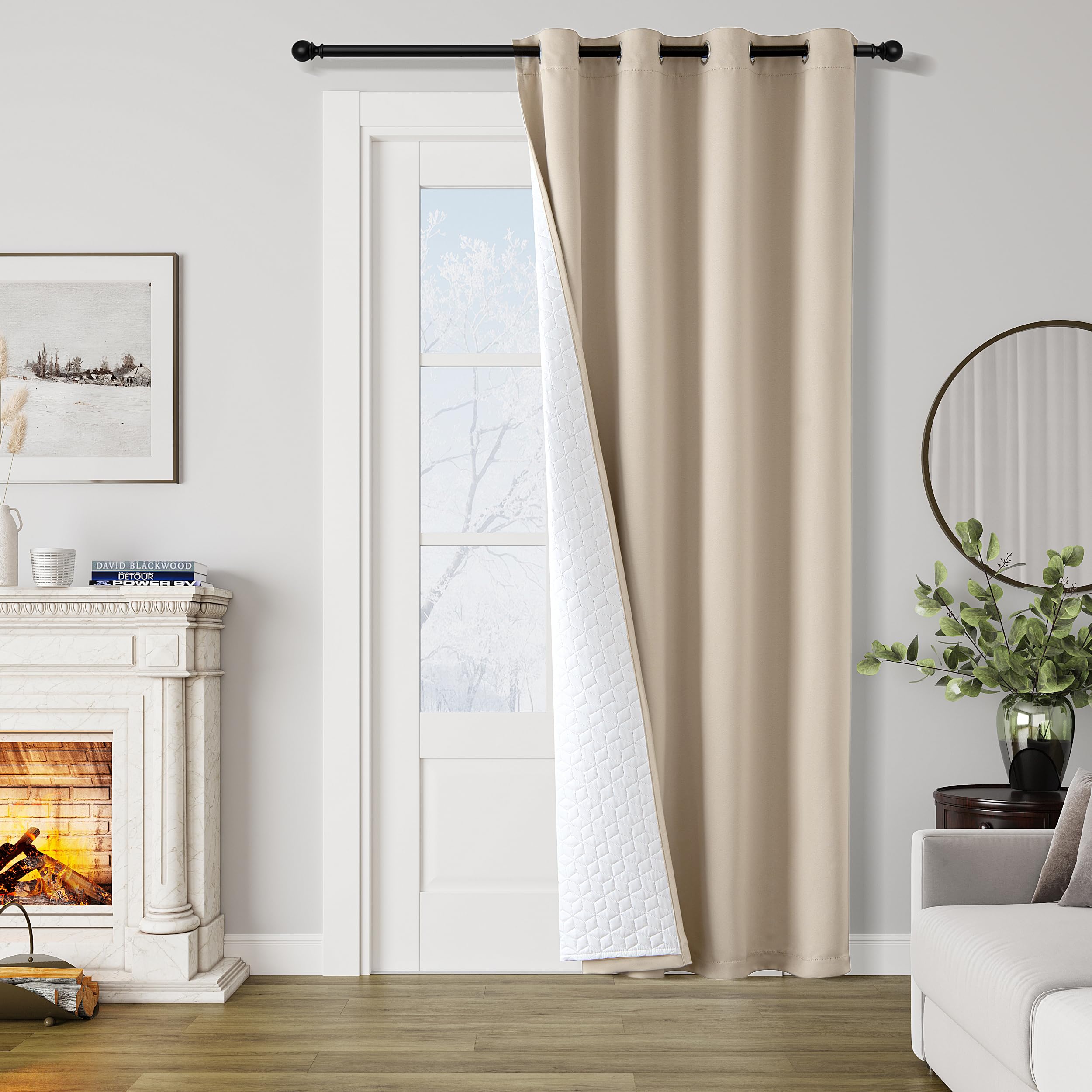 MIULEE Tenda Termica Isolante Freddo e Caldo, Tende Doppio Strato con Anelli Tende Termiche Isolanti per Interni, Beige Tenda per Porta Inverno Termica, 1 Pezzo L 132 x A 260 CM | Tenda termica trapuntata a doppio strato per porte di casa, oscurante, isol
