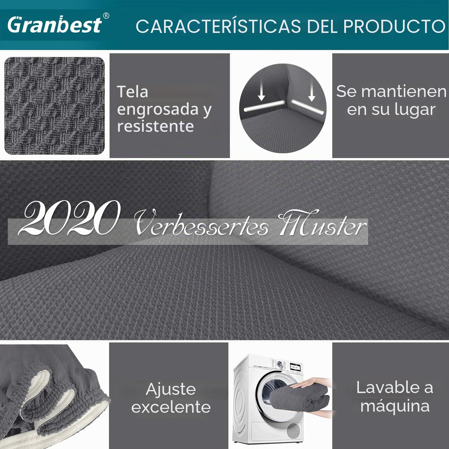 Granbest Funda de Sofá Gruesa Fundas Sofá Elástica Funda para sofá Antideslizante, Protector de Muebles (Gris Claro, 3 Plaza)
