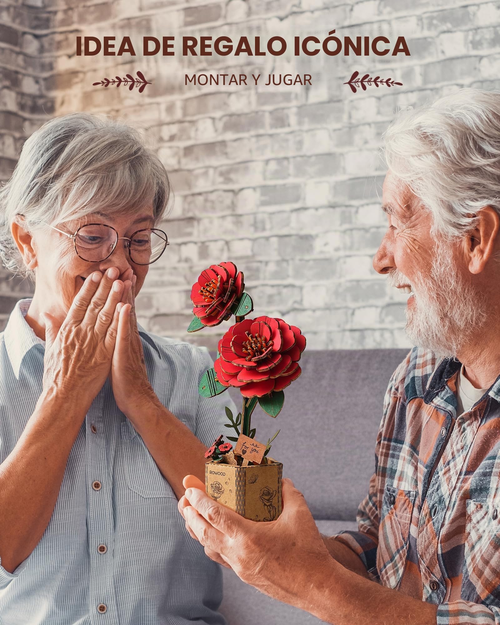 rowood Puzzle 3D DIY Flor de Madera Maqueta de Flores Artificiales para Montar Adultos (Red Camellia)