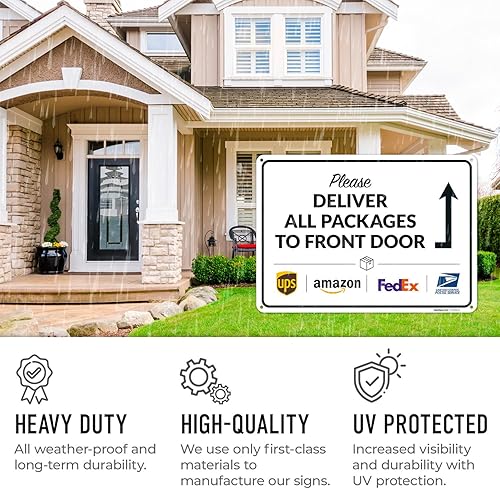 Vista 486 de Cartel de entrega del paquete, letrero de instrucciones de entrega, 10 x 7 pulgadas, aluminio 040 libre de óxido, resistente a la decoloración