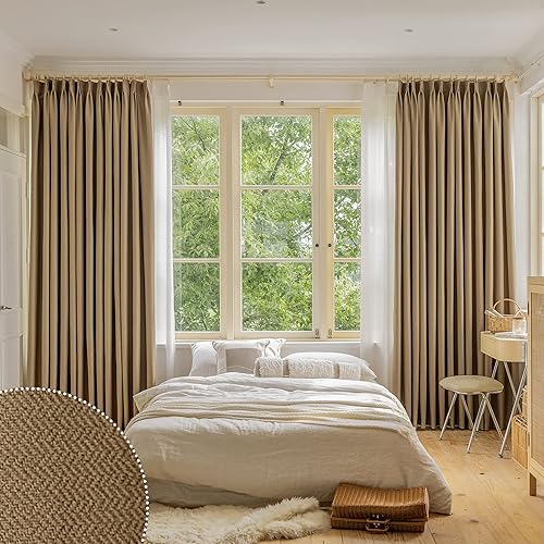 Miniatura 10 de HUTO Cortina plisada total blackout de lino sintético de 108 pulgadas de largo, con alzapaños para dormitorio, sala de estar, sala de reuniones,