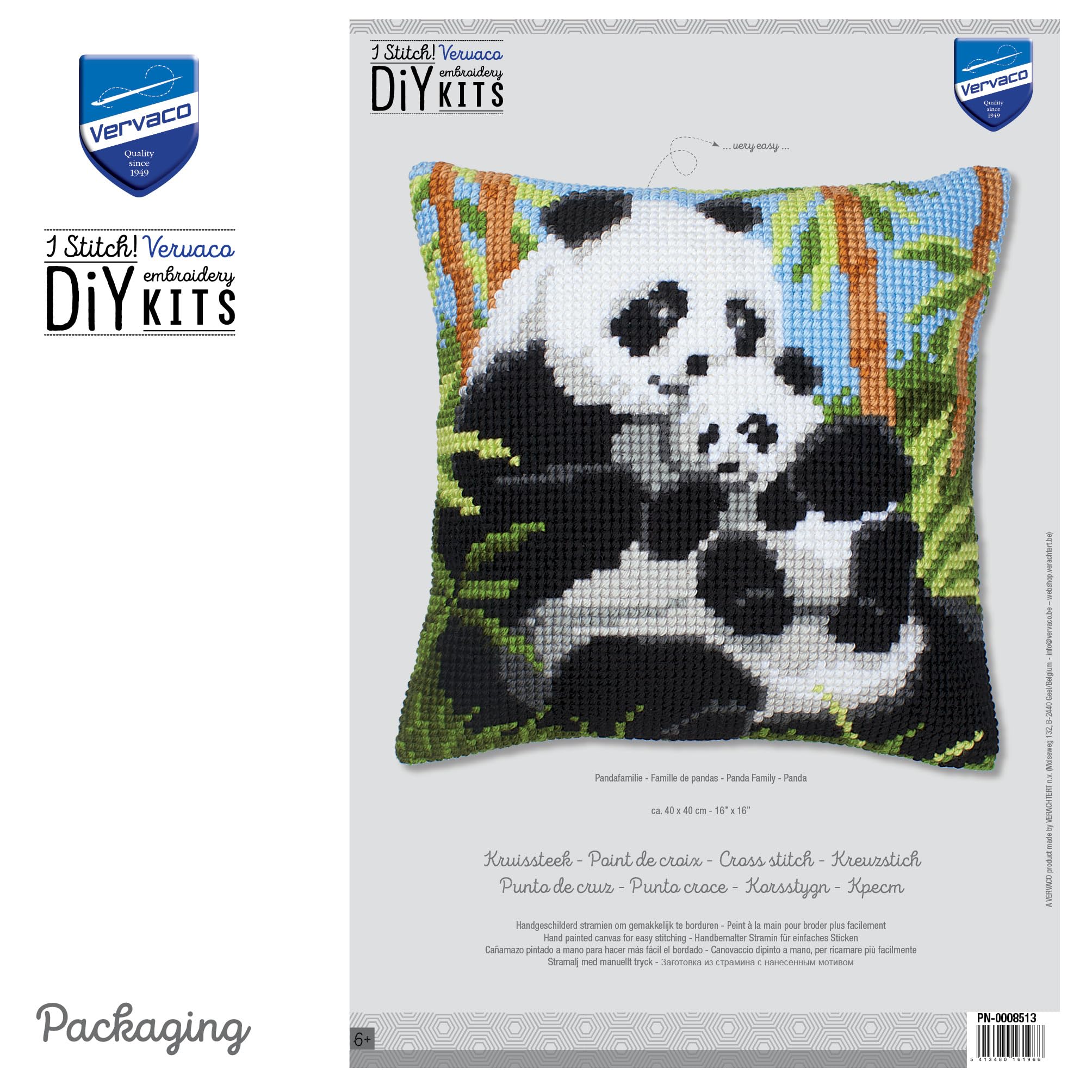 Kit Coussin Point De Croix Panda Dans Les Fleurs - 45x45 Cm, Tissu Imprimé 11CT, Fil Et Aiguille Inclus