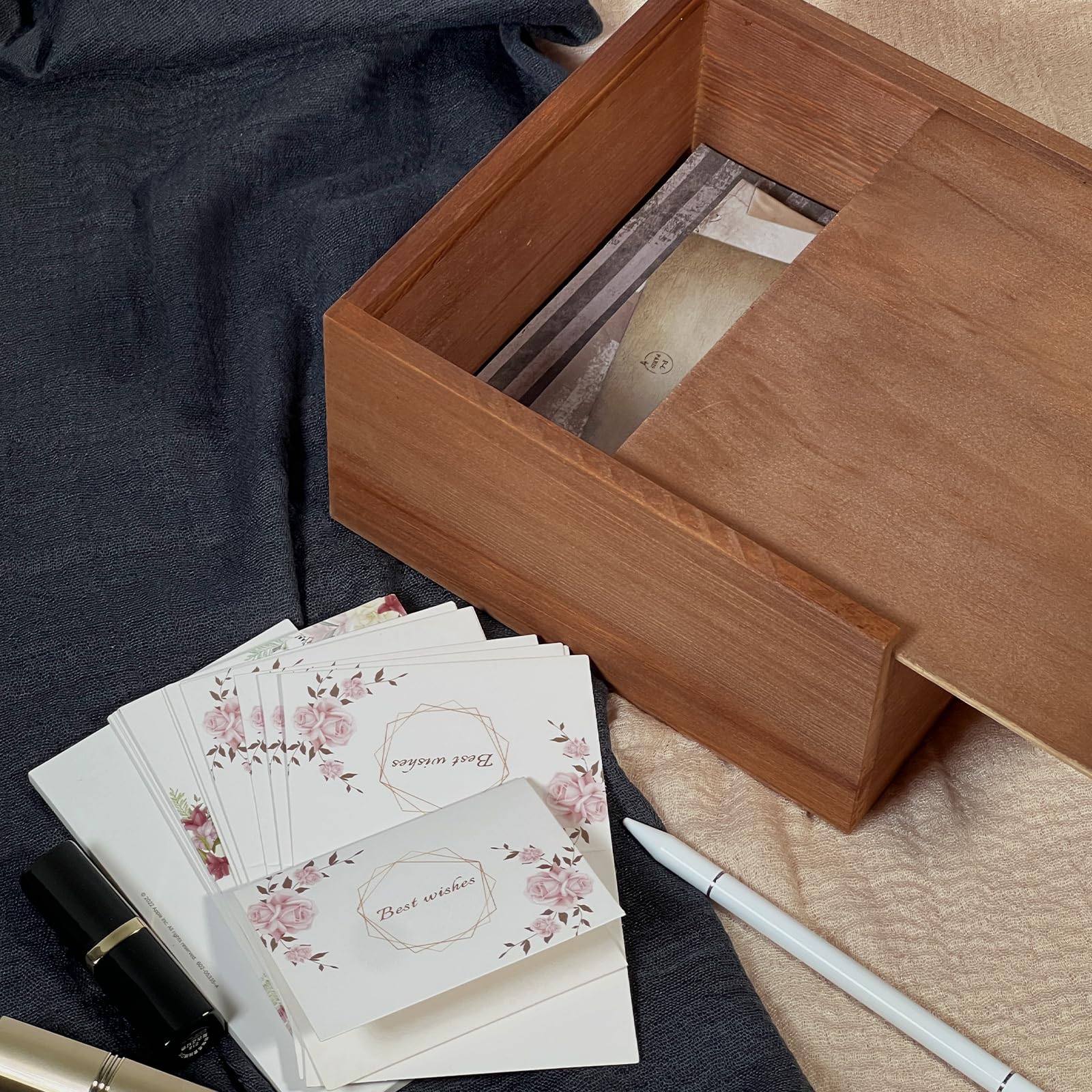 Caja de tarjetas de boda con tapa deslizante, cajas de almacenamiento decorativas con tapas, caja de madera, caja de recuerdo, caja de regalo, regalos de compromiso para parejas, cajas