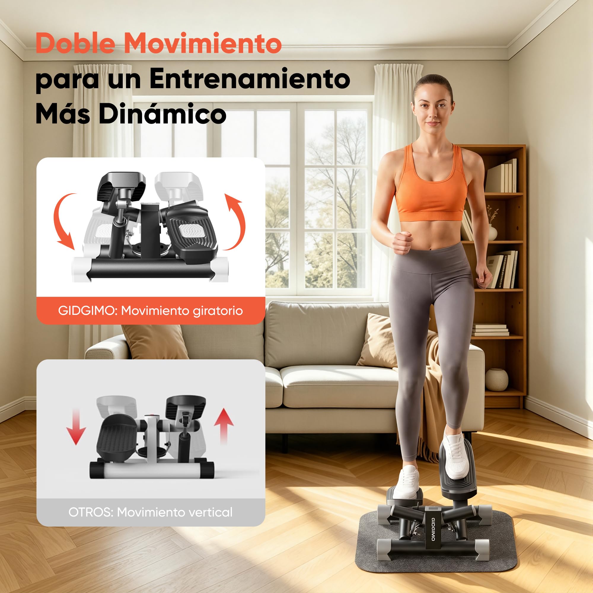 GIDGIMO Twist Stepper con Bandas de Resistencia, Mini Stepper Hidráulico para Casa, Entrenamiento de Cuerpo Completo para Piernas, Glúteos, Abdomen y Brazos, Máquina de Fitness Compacta y Silenciosa