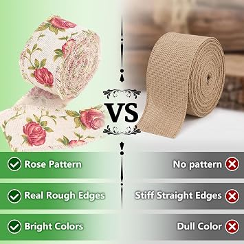Rose Printed Burlap Ribbon for Flower Bouquet, Fabric Ribbon for Gift Wrapping, Jute Ribbon for DIY Decoration, 32.8ft Long x 2.0in Wide