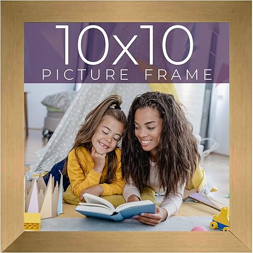 Marco de madera maciza de bronce dorado de 10 x 10 pulgadas de ancho de 0.75 pulgadas  Profundidad del marco interior de 0.5 pulgadas  Completo con