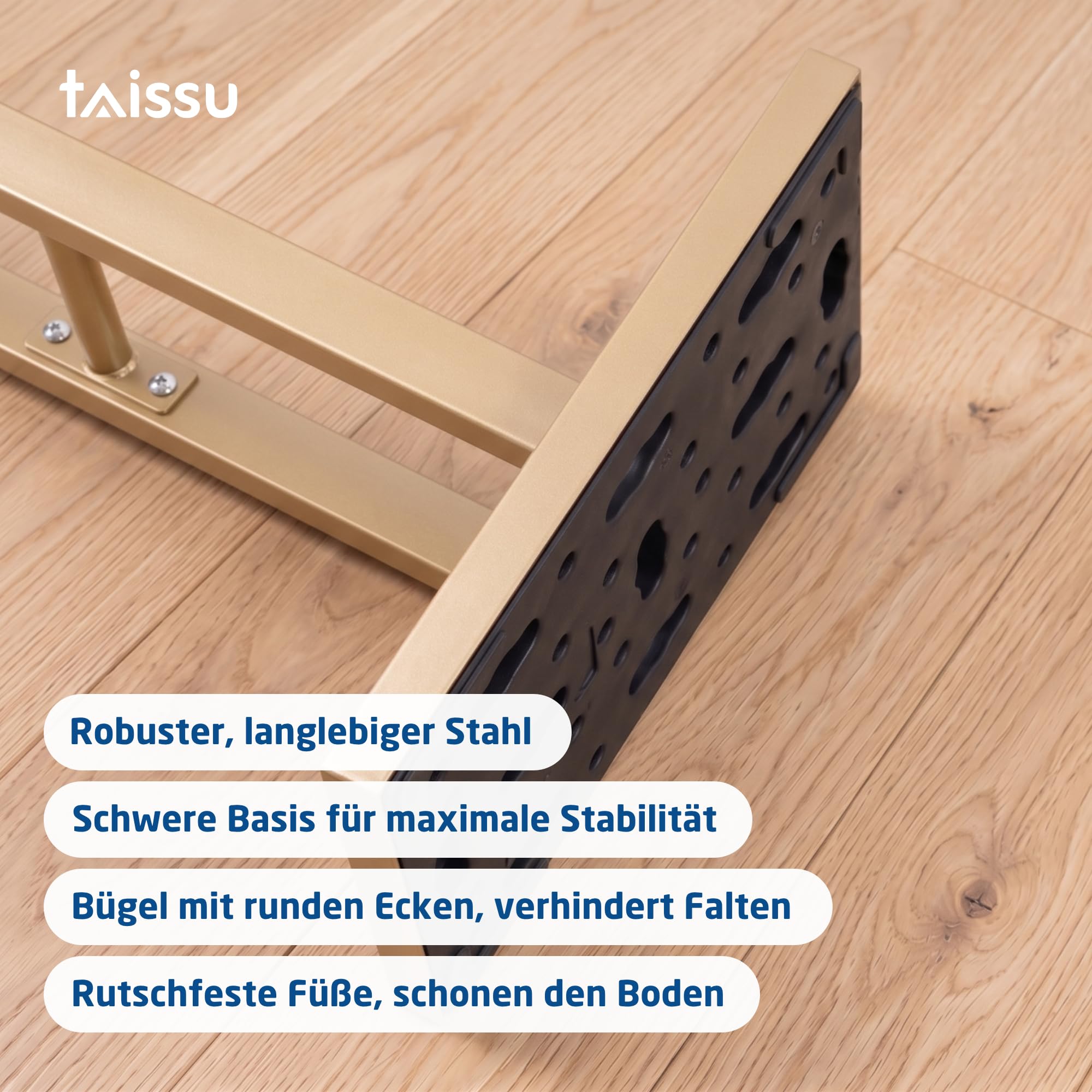 Herrendiener Mod. ADAK - Farbe Mattgold - Mit Oberer Kleiderstange und Hosenstange - 52 x 18 x 100 cm - Stahl mit Betonbasis - Herrendiener für das Schlafzimmer