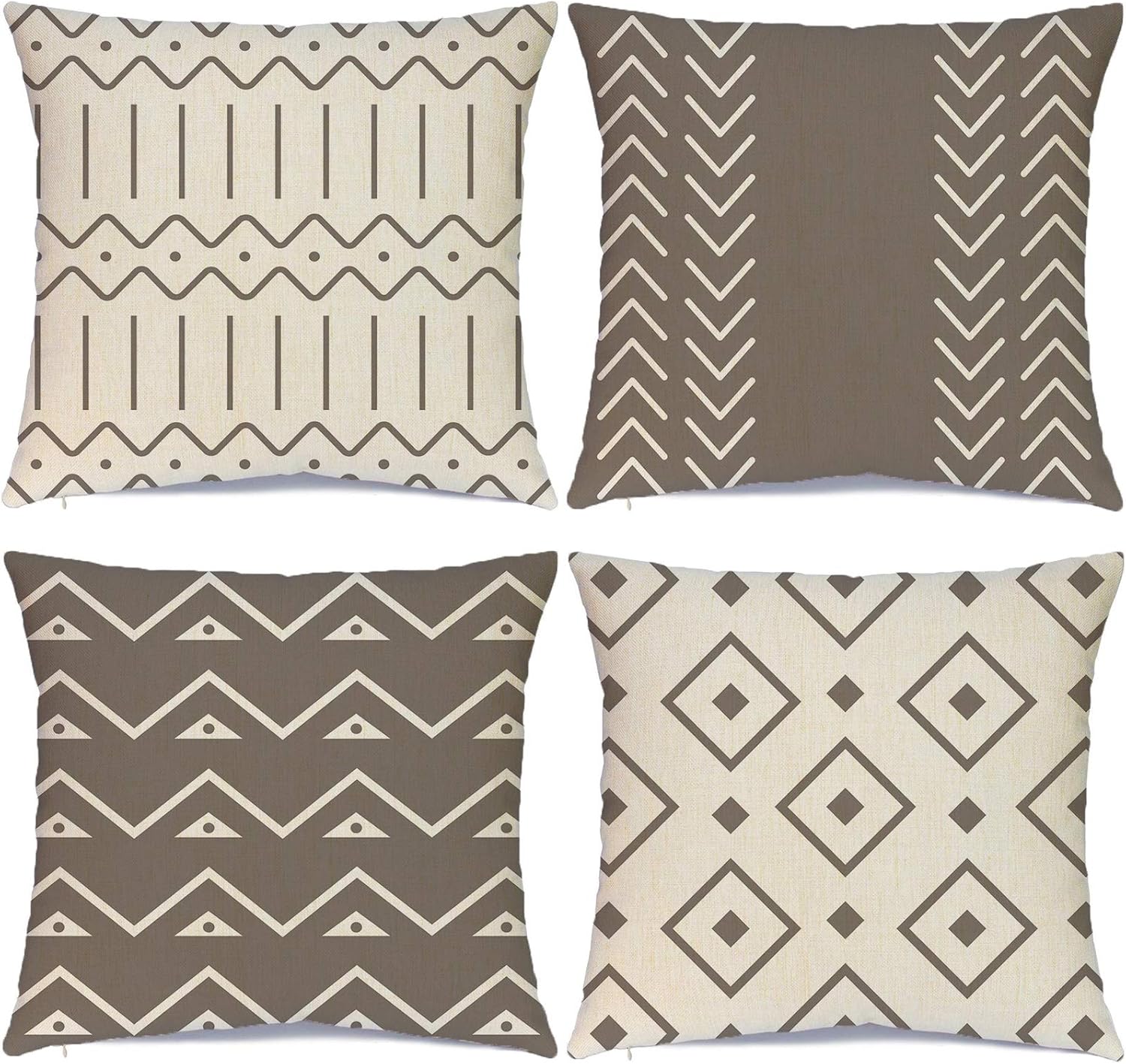 Hlonon Decorative Throw Pillow Covers for Couch Set of 4 Modern Sofa Decorative Stripes Geometric Linen Fabric Pillow Case for Bed Sofa Living Room Home Decoration (Warm Gray, 18x18 Inch) : Home & Kitchen