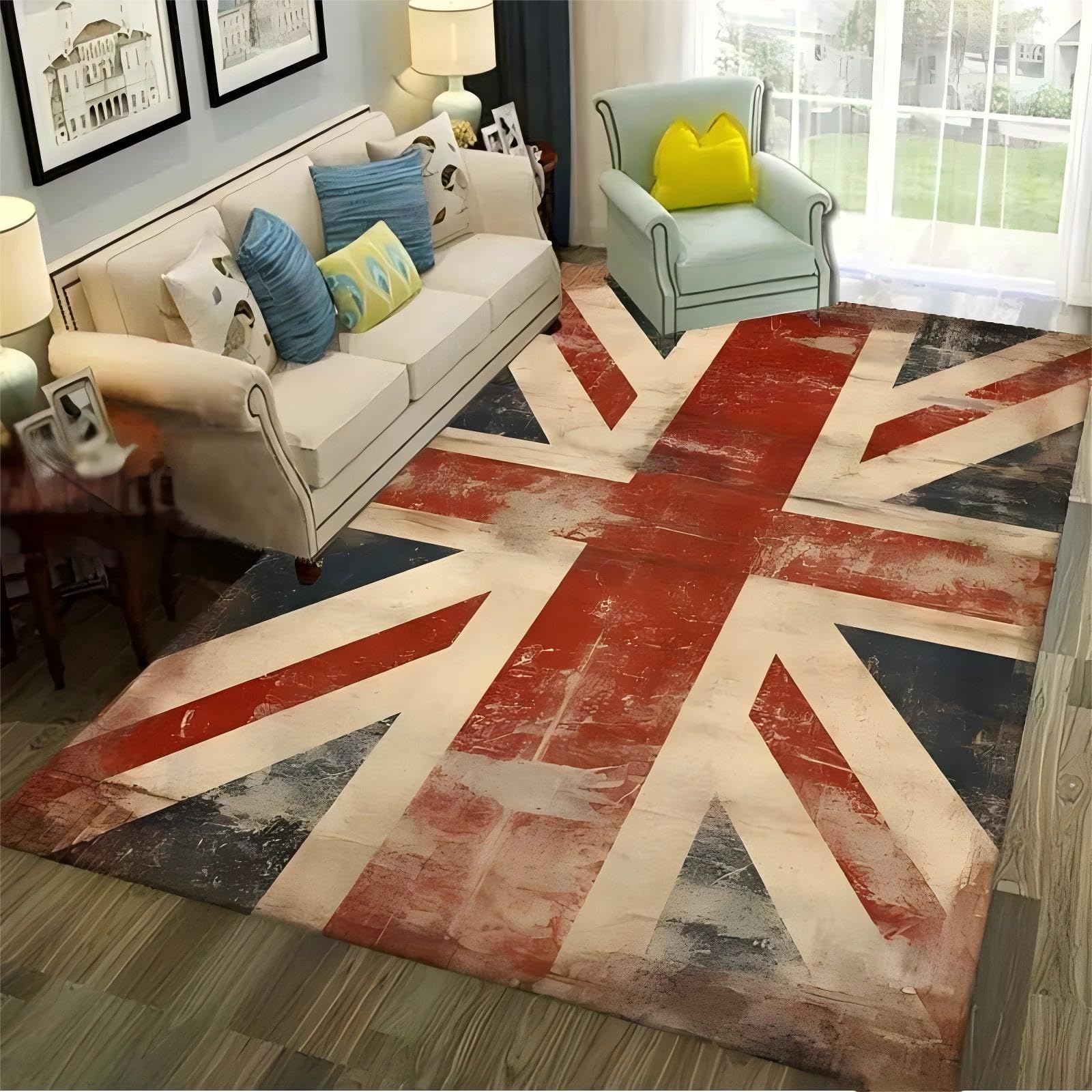 Retro Union Jack Area Rug,120x180cm, British Flag Rugs Non-Slip and Anti-Fading, Easy to Care for Living Room, Bedroom, Office Decoration Machine Washable Floor Mat Doormats Living Room Bedroom