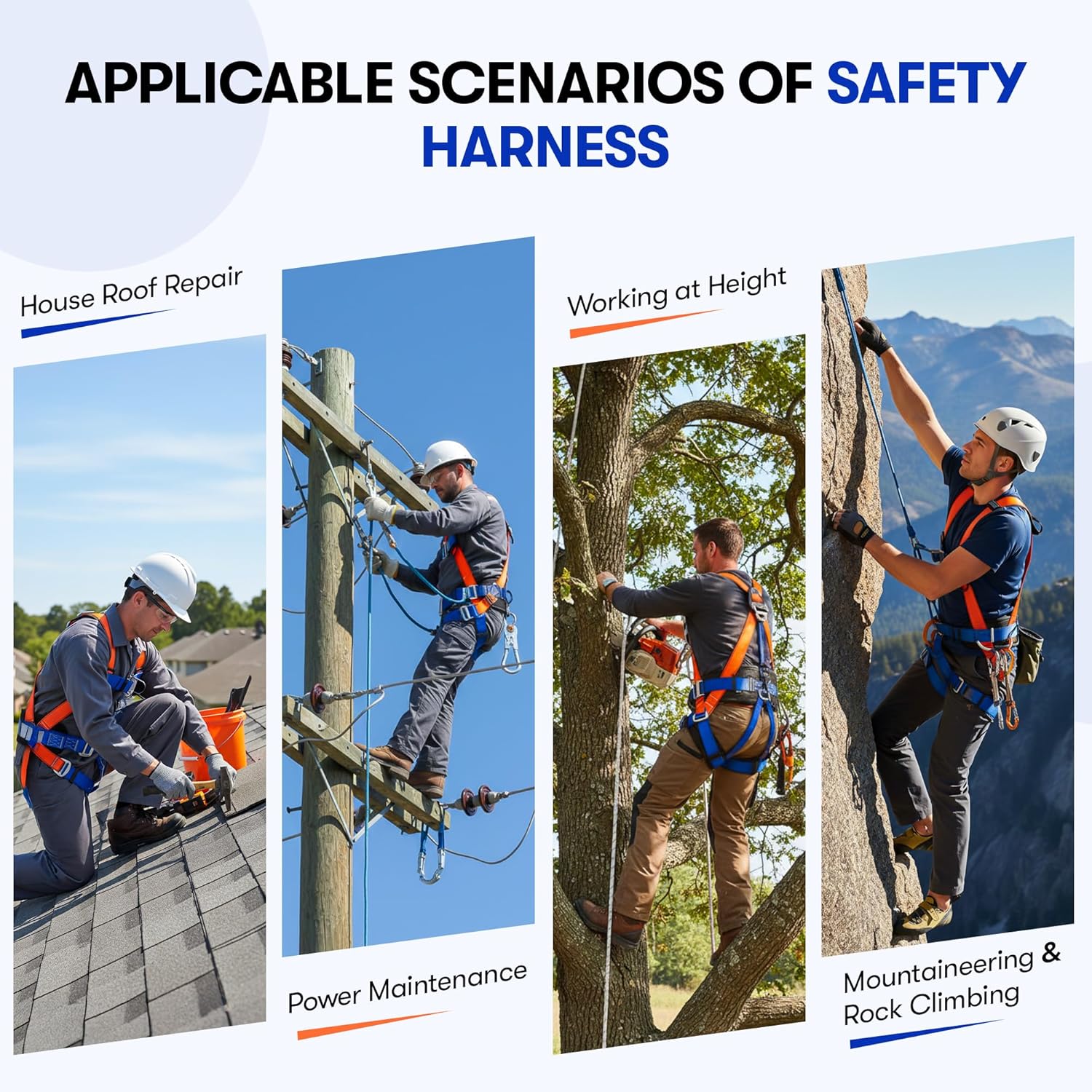 Sorano Safety Harness Fall Protection Kit, Full Body Roofing harnesses with Shock Absorbing Lanyard for Men & Women OSHA/ANSI Compliant, Full Body Chest Harness for Hunting, Climbing & Construction