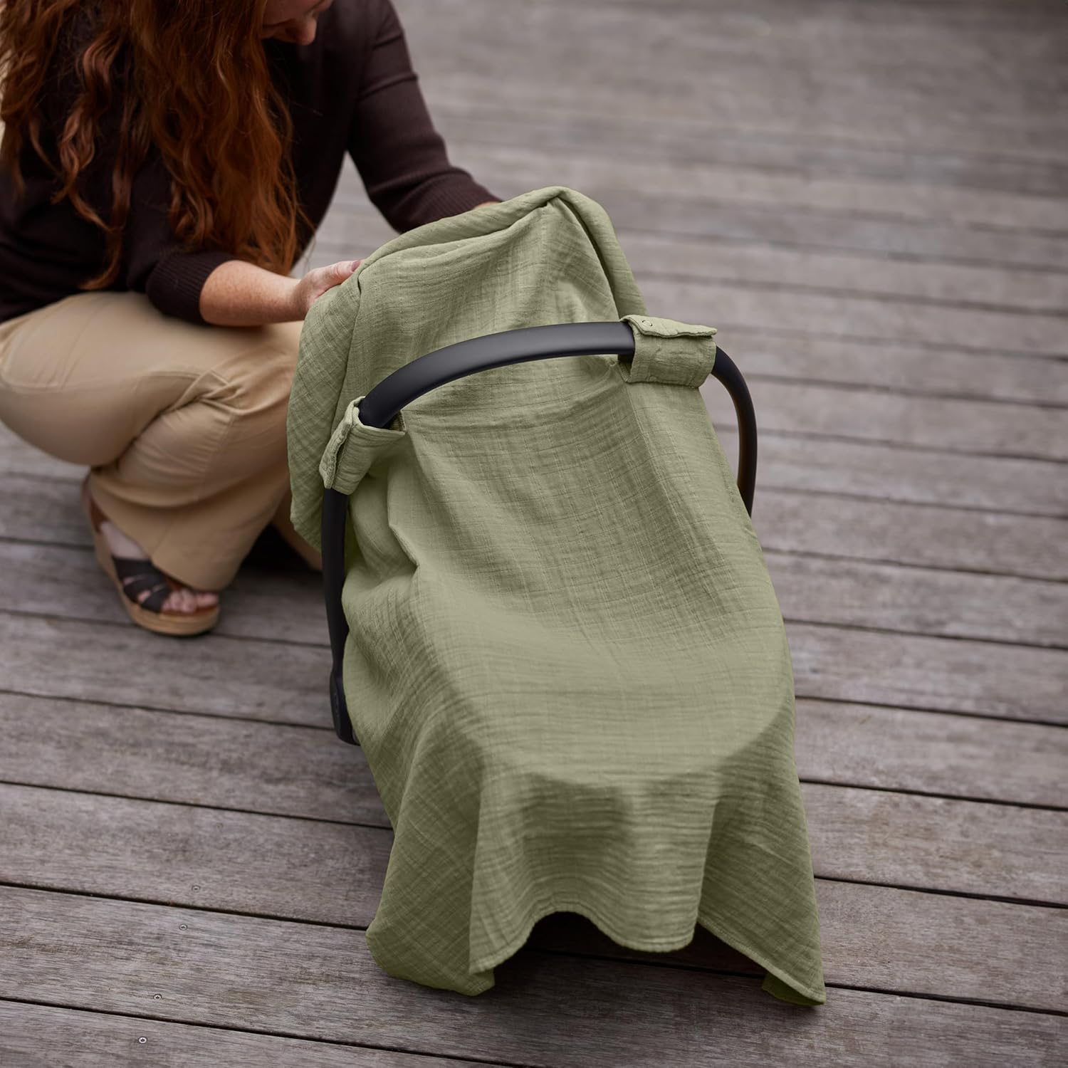 Car Seat Cover Baby - Organic Muslin Cotton - Carseat Canopy - 43" x 32" 2-Pack (Sage Green/Soft Grey)