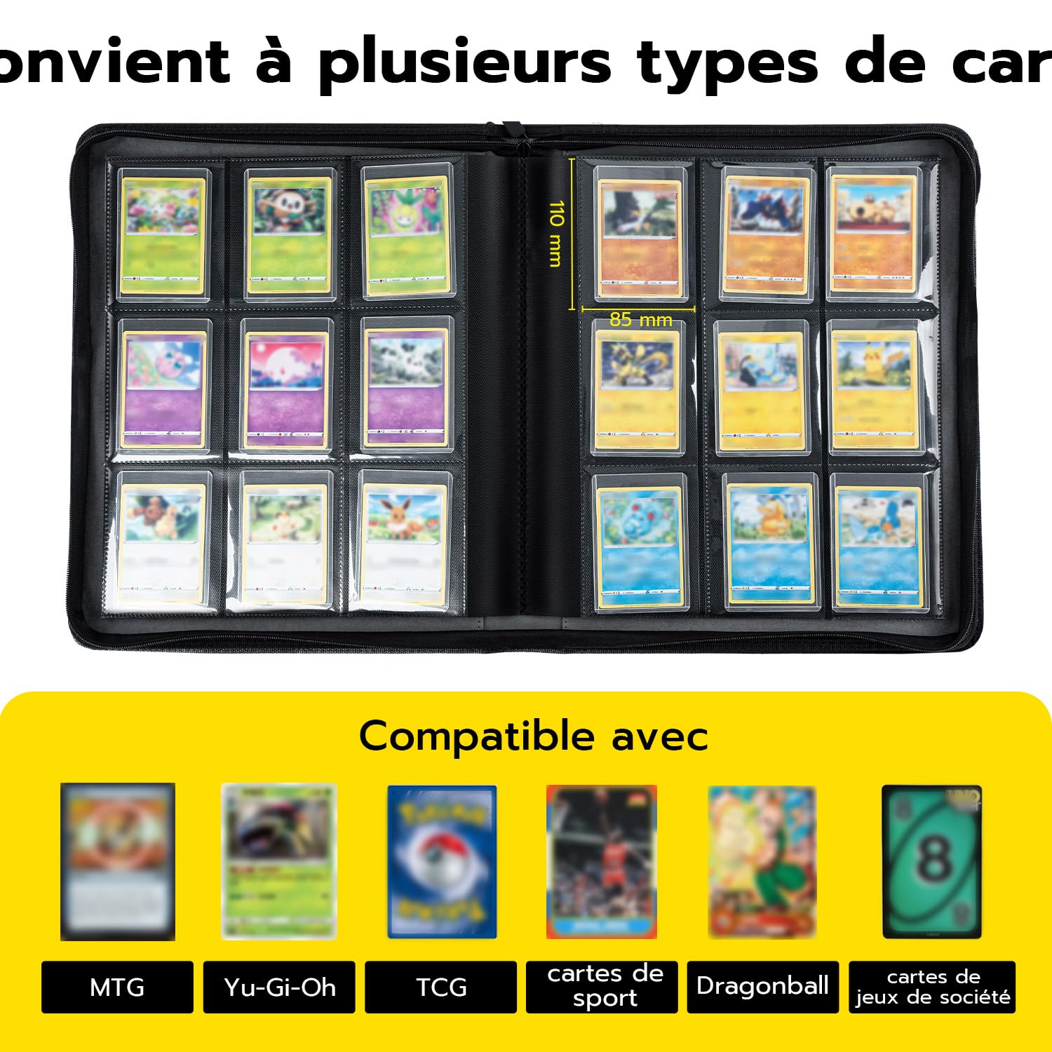 Toploader Album pour cartes à collectionner 216, 9 compartiments, 10 pcs 35PT, Classeur pour TCG, cartes MTG, motif vague noire