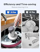 Vista 3 de Limpiador eléctrico giratorio, cepillo de ducha inalámbrico de doble velocidad con mango, cepillo de limpieza con IPX7 impermeable, 8 cabezales