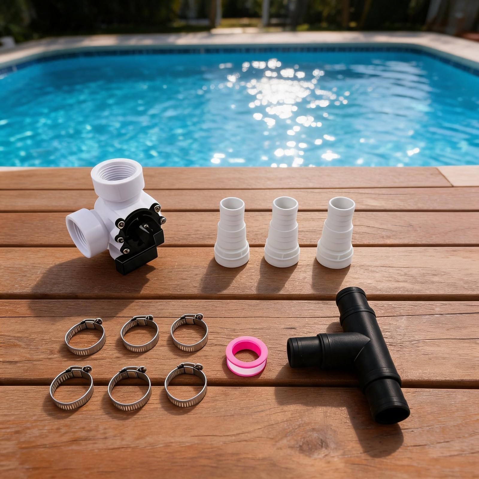 Válvula desviadora de piscina de 1.5 pulgadas, válvula deslizante de 3 vías para sistemas de calefacción solar con abrazaderas de manguera y adaptadores