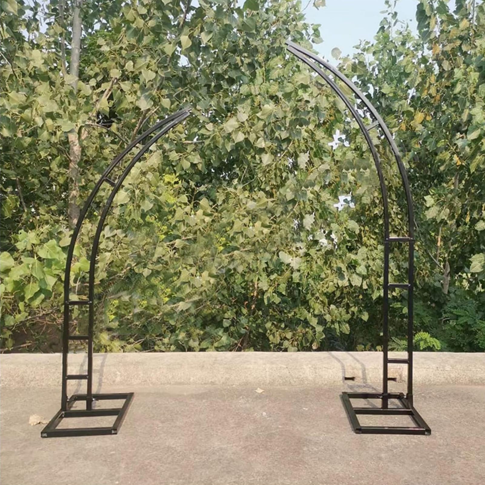RVUEM Curved Wedding Arch Backdrop Stand, Metal Wedding Arch Stand, Half Moon Balloon Arch Stand, Garden Arch, Flower Stand, Outdoor Indoor Use, for Birthday Party Decor,Black,1.8m+2.1m