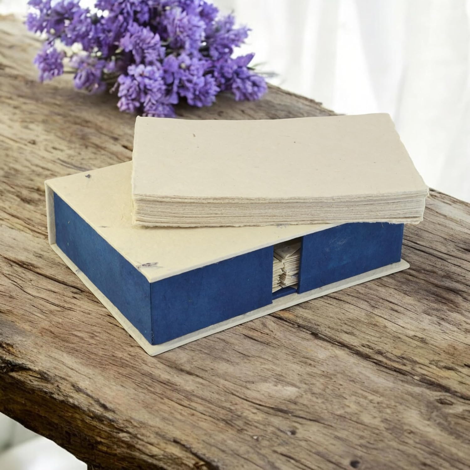 Kathmandu Valley Co. Vintage Stationery Gift Box Set with 50 Handmade A5 Deckle-edge Lokta Paper Sheets and 30 Envelopes (Cornflower)