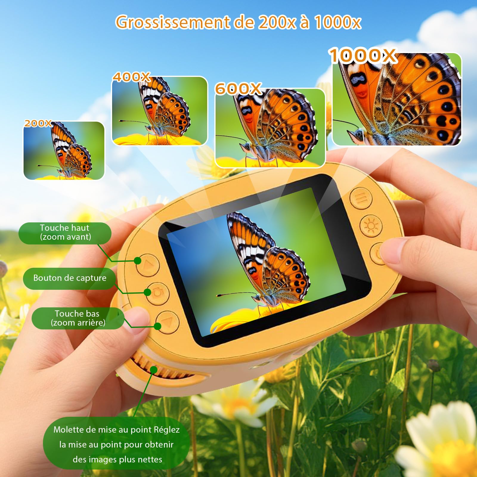 1000X Microscope Enfant, 4K Mini Microscope de Poche Portable, Temodu 2.0 Pouces Microscope Enfant, 8 Lumières LED, Sciences de 4 à 6 Ans et de 8 à 12 Ans