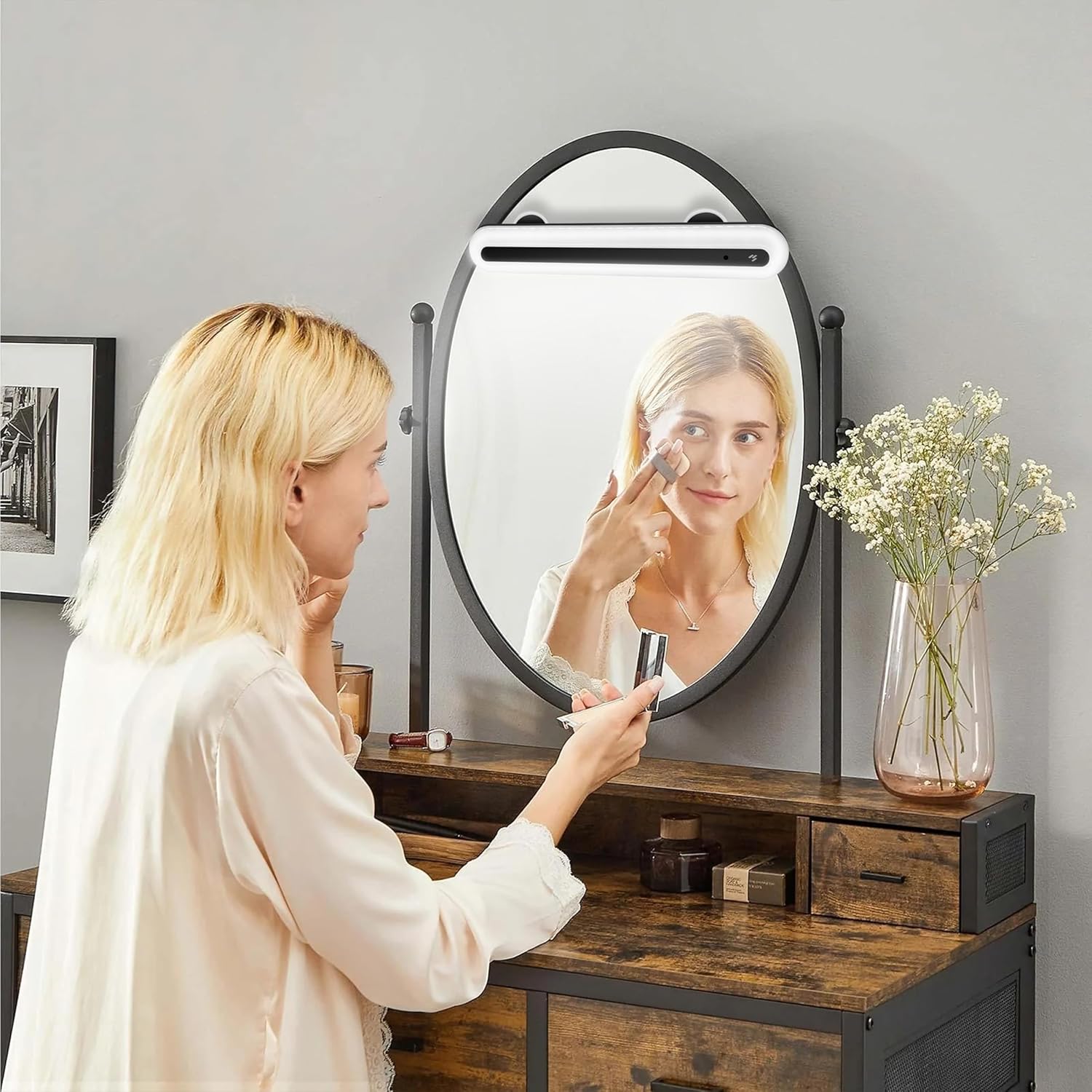 15" Vanity Lights for Mirror, Rechargeable Battery Operated Mirror Lights with Remote Control, 3 Temp&Adjustable Brightness Makeup Light, Cordless Lighting for Vanity Desk (Black-1Pack)