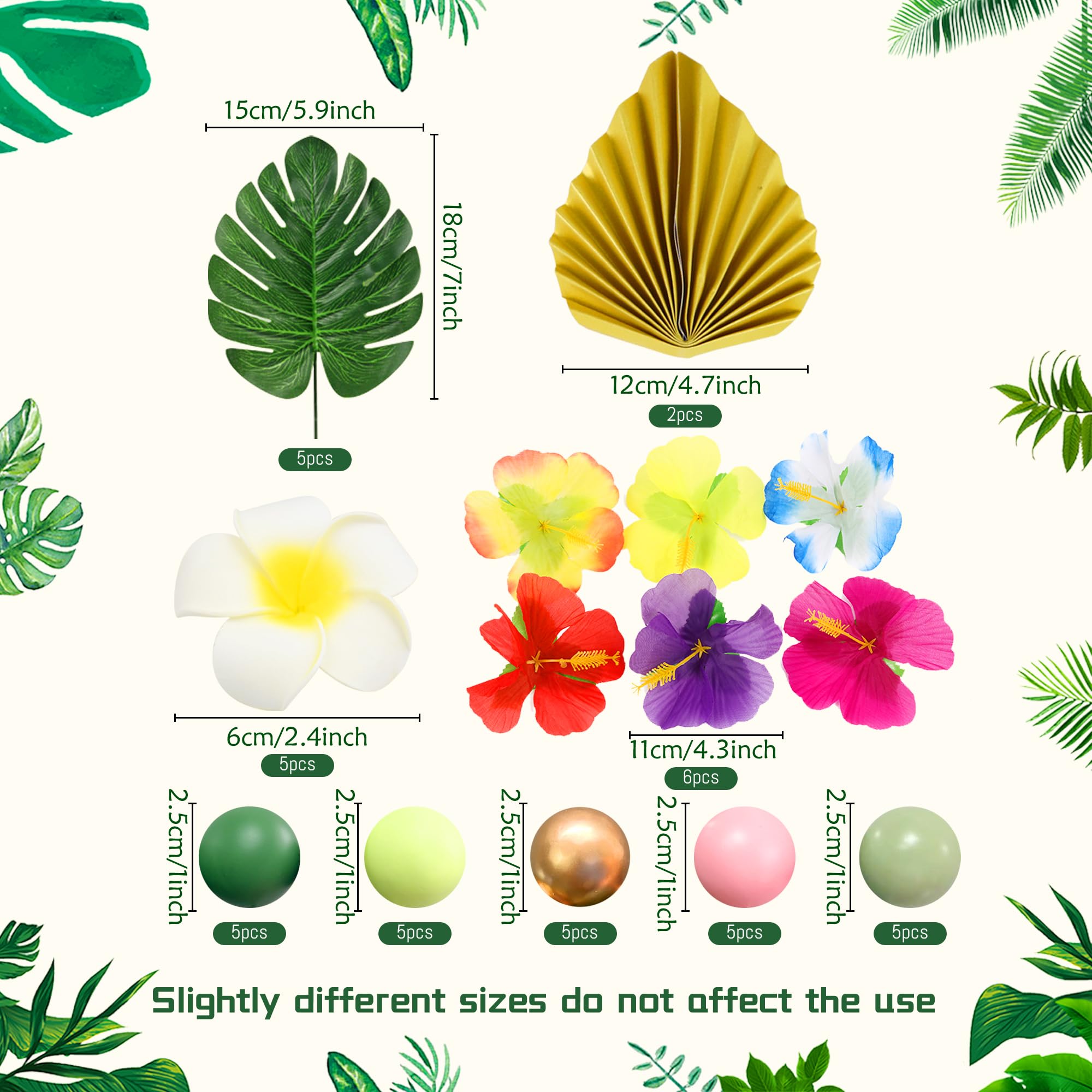 JeVenis Hawaiian Cake Decorations Tropical Cake Topper Luau Cake Toppers Moana Cake Decorations Hibiscus Flowers Cake Decoration - Image 3