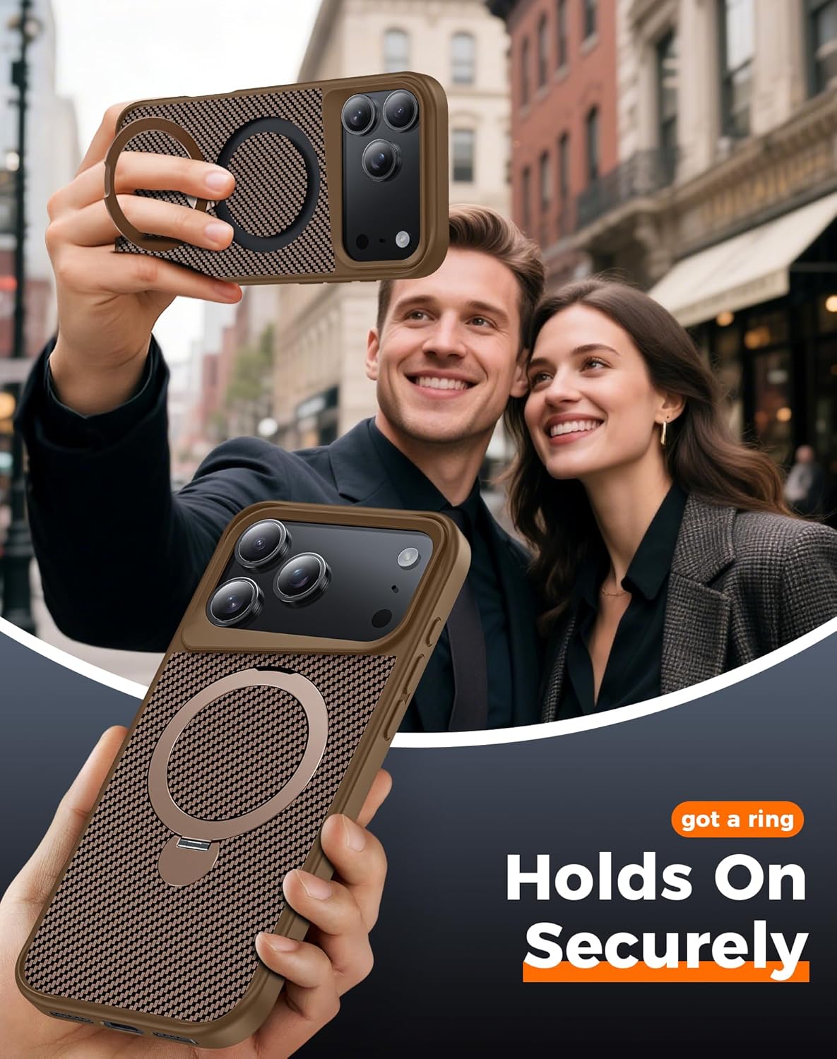 Designed for iPhone 17 Pro Max Case with 360° Magnetic Stand, Carbon Fiber Phone Case [Compatible with Magsafe] [15FT Military Protection] with Stand Ring 6.9'', Desert Titanium