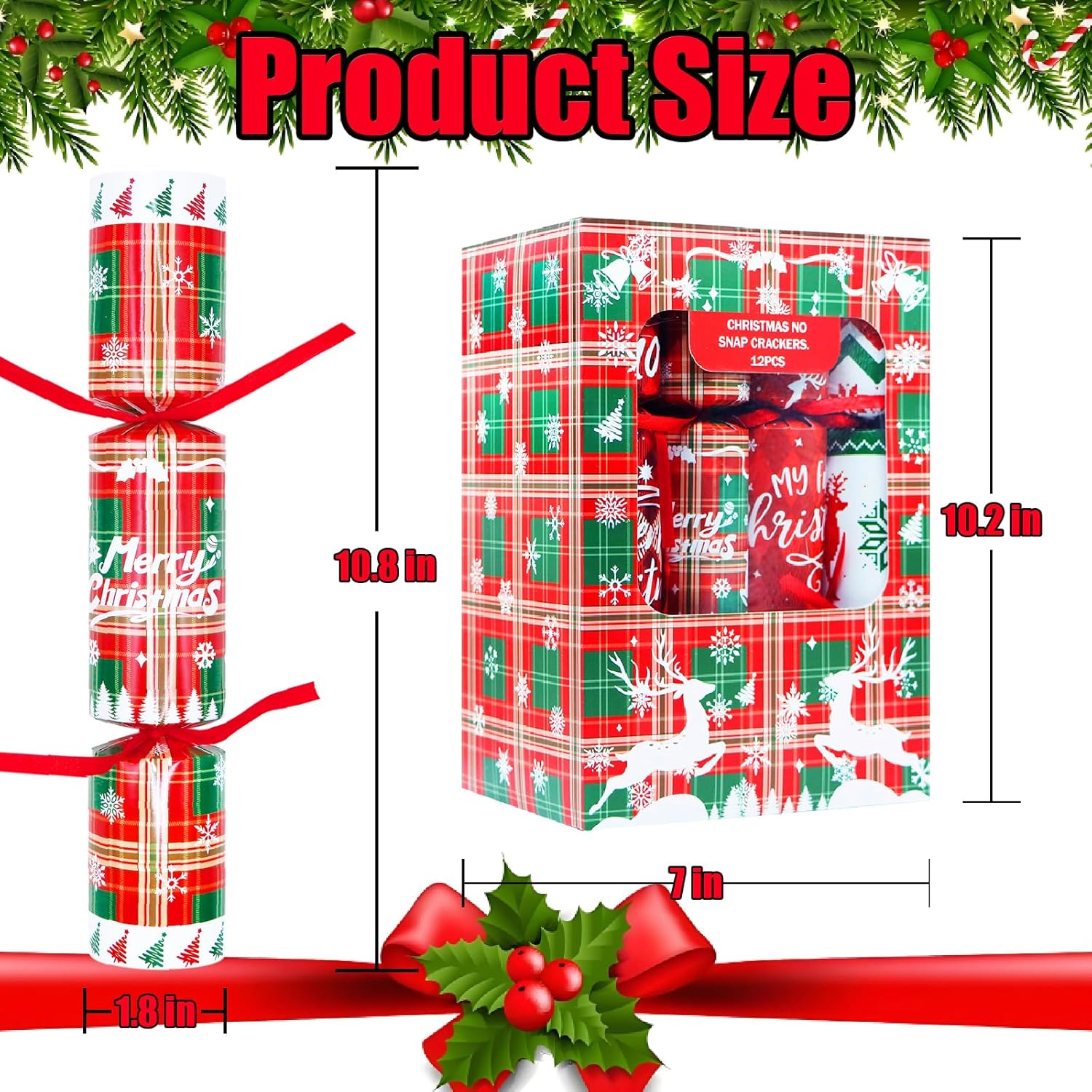 Christmas Party Favors No Snap Party Table Favor with Hats, Joke and Gifts Inside, Christmas Crackers with Gifts Xmas Holiday Dinner Tradition Party Supplies