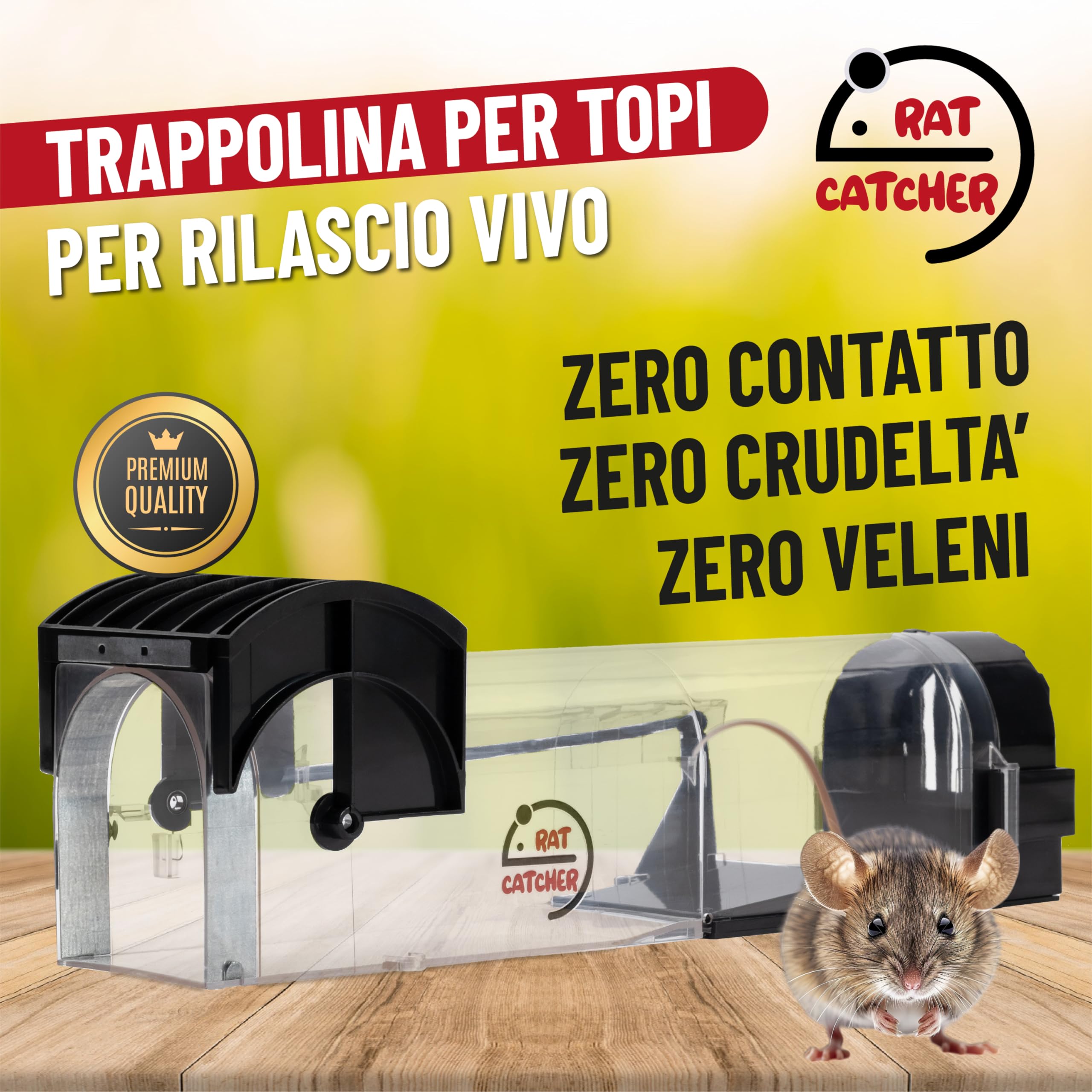 Rat Catcher - Trappola Per topi, Trappole Topi Compatta, Riutilizzabile Con Fori, No Veleni, No Letale, Nero/Trasparente