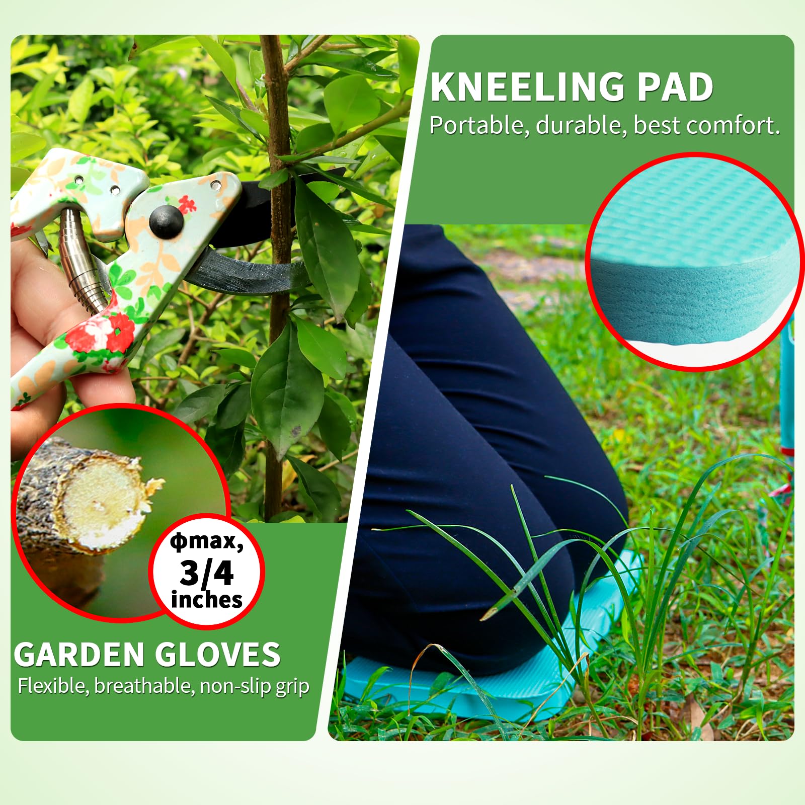 Juego de herramientas de jardín, 10 piezas de herramientas de jardinería resistentes, incluye pala de mano, rastrillo, podadora, regalos de jardinería para mujeres, kit de jardín con bolsa