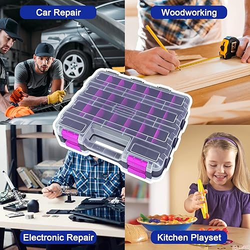 Miniatura 7 de Caja organizadora de herramientas, caja de almacenamiento de piezas pequeñas, 50 compartimentos, organizadores de hardware de doble cara con