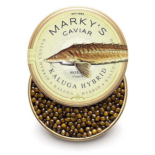 MARKY'S Kaluga Royal Amber Sturgeon Caviar – 1.75 oz / 50 g – Malossol Kaluga Fusion Black Roe – GARANTIZADO POR LA NOCHE