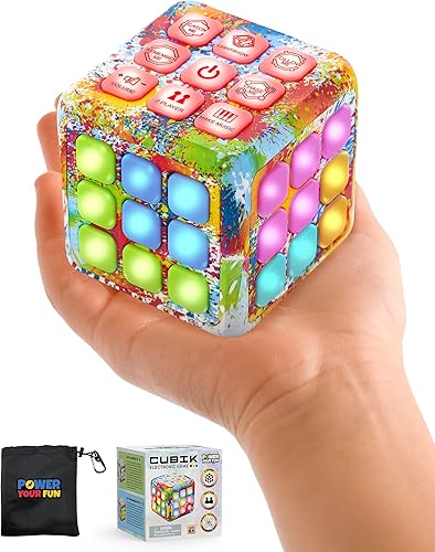 Power Your Fun Cubik - Cubo de Memoria LED Intermitente - Juego Electrónico Portátil, 5 Juegos de Memoria Cerebral para Niños, Juguetes Sensoriales