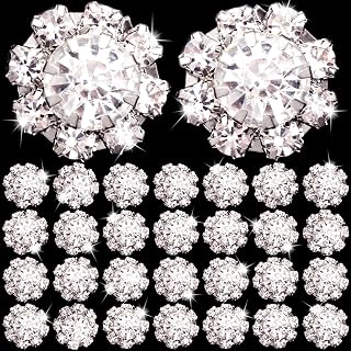Joez Wonderful 30 Pcs Silver Rhinestone Buttons, Crystal Embellishments Flat Back Button, Flower Charms for Jwelery Making, Decorative Buttons for Crafting, Wedding, Clothing, DIY