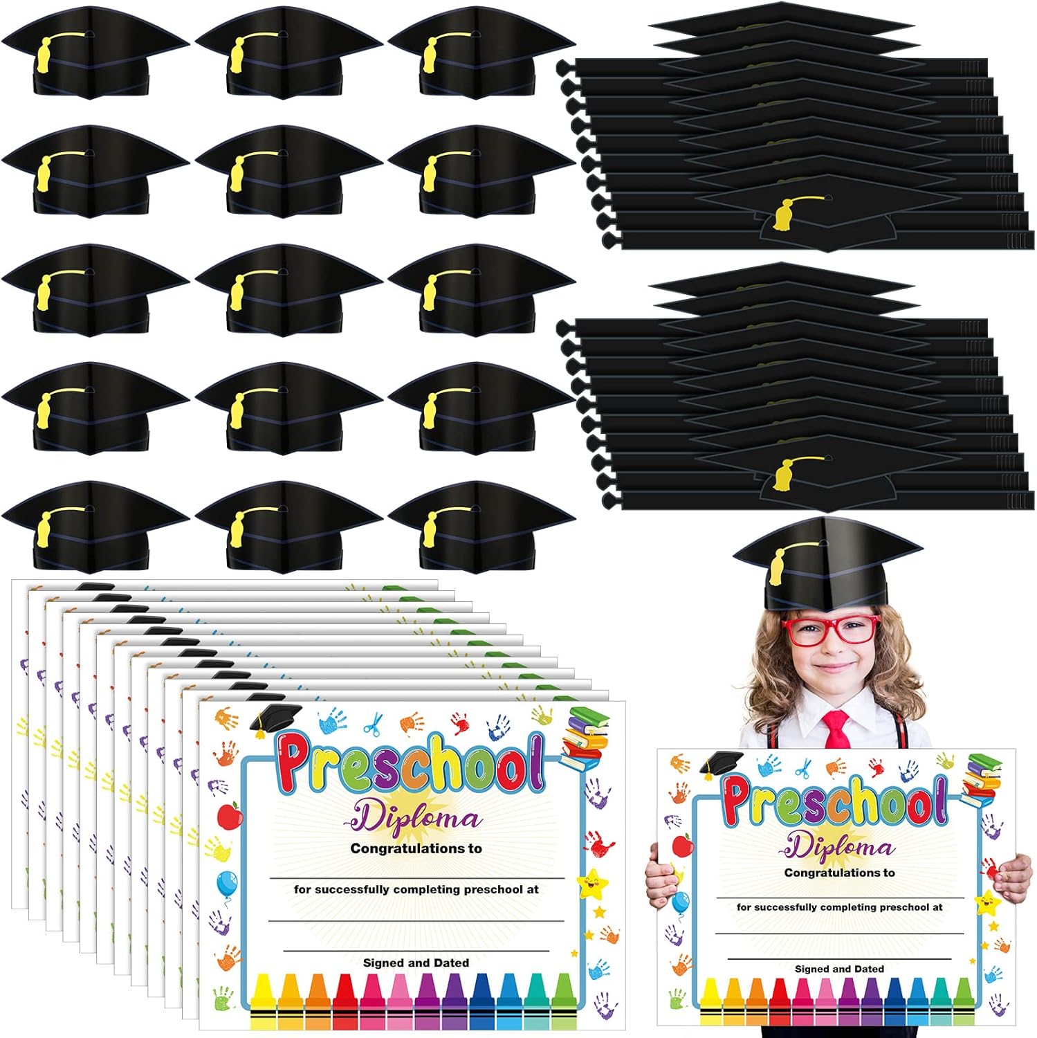 36 Pcs Paper Graduation Caps for Kids Set with 36 Pcs Preschool