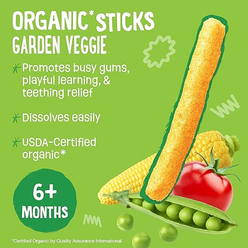 Miniatura 3 de Earth's Best Alimento orgánico para bebés, aperitivo de dentición disoluble para bebés de 6 meses en adelante, palitos crujientes de verduras del