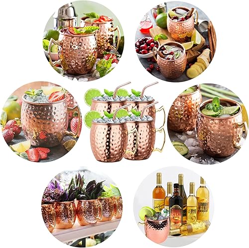 Miniatura 18 de LIVEHITOP Moscow Mule - Juego de 4 tazas de cóctel hechas a mano de cobre de 19.5 onzas con posavasos para bebidas frías, vino, bar, fiesta, hotel