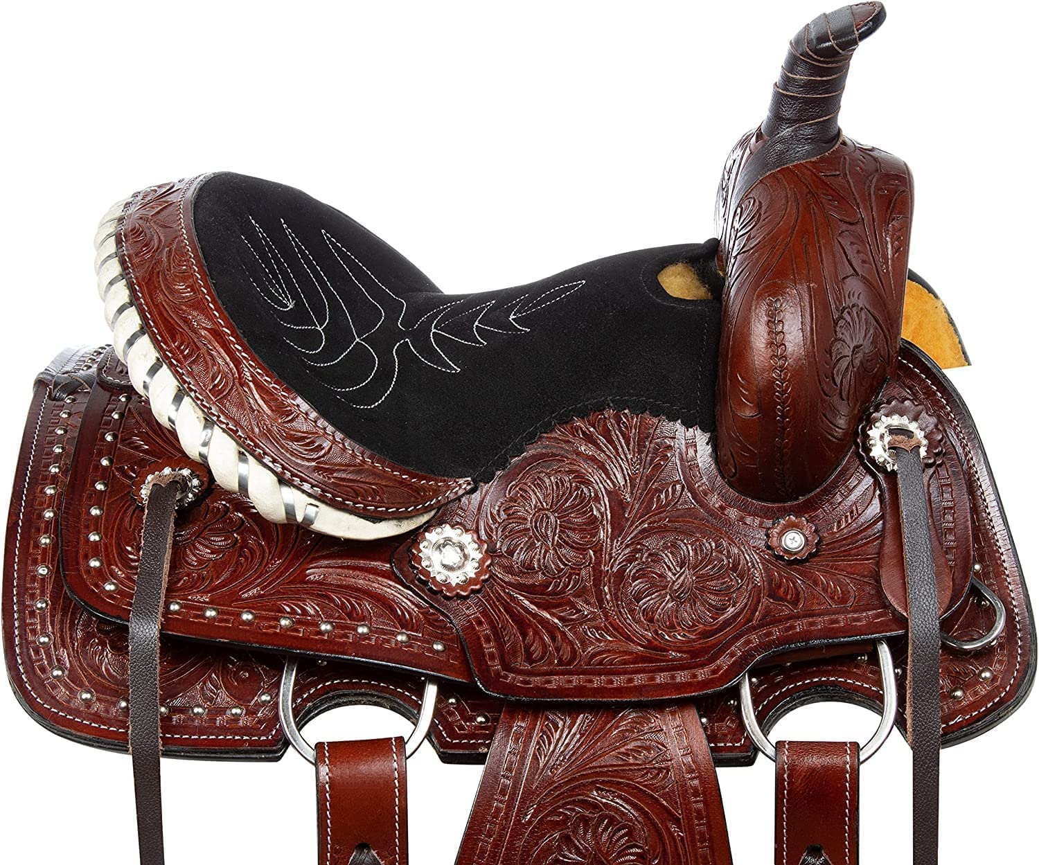 Barrel Racer Show Trail Riding Tooled Leder Westernsattel Tack Pferd und Pony Größe 25,4 bis 45,7 cm Sitz