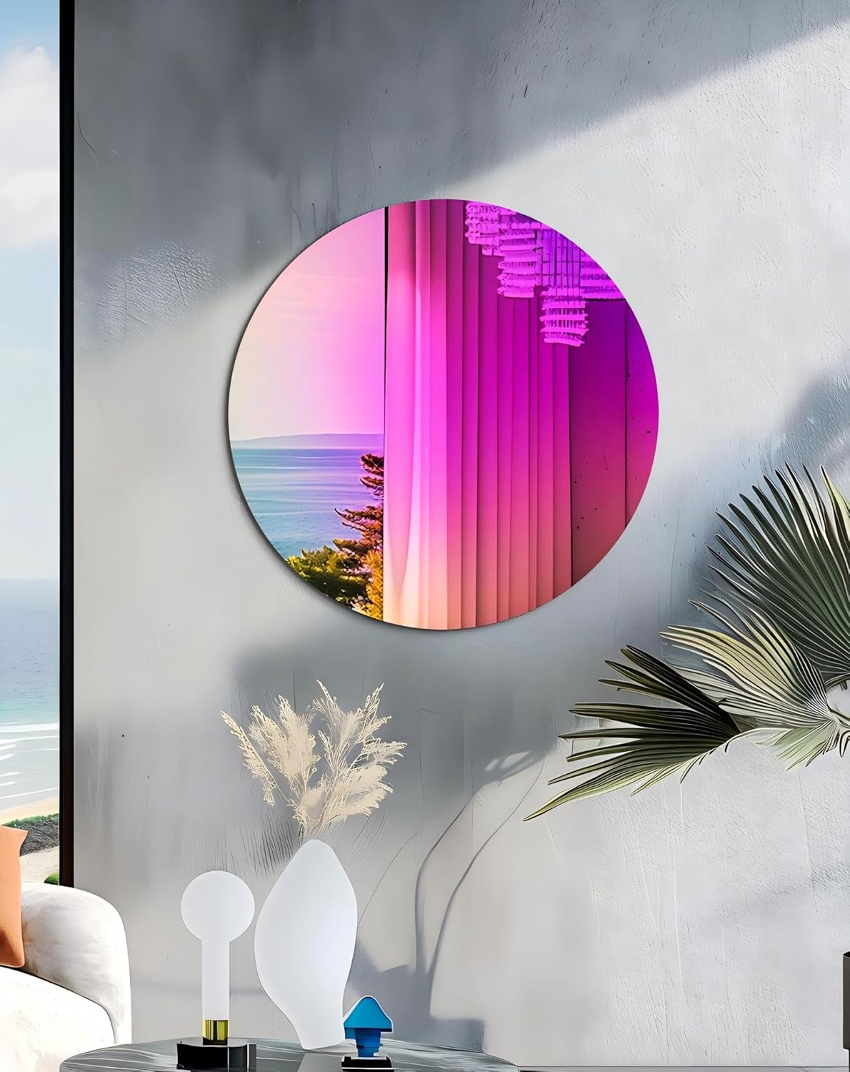 Iridescent Round Mirror for Wall Frameless Colorful Reflection 26.8 inch