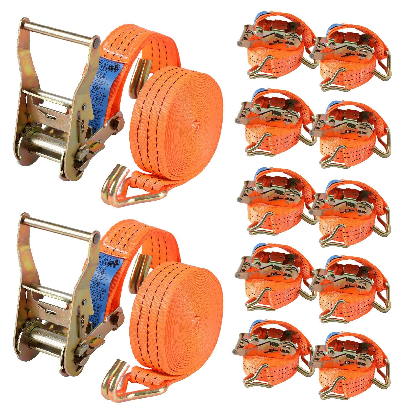 12 Stück Spanngurte mit Haken Ratsche in 6m 3000kg 3T Zweiteilig 40 mm Ratschengurt Zurrgurte 6612lb Break Strength für Ladungssicherung TÜV/GS Zertifiziert