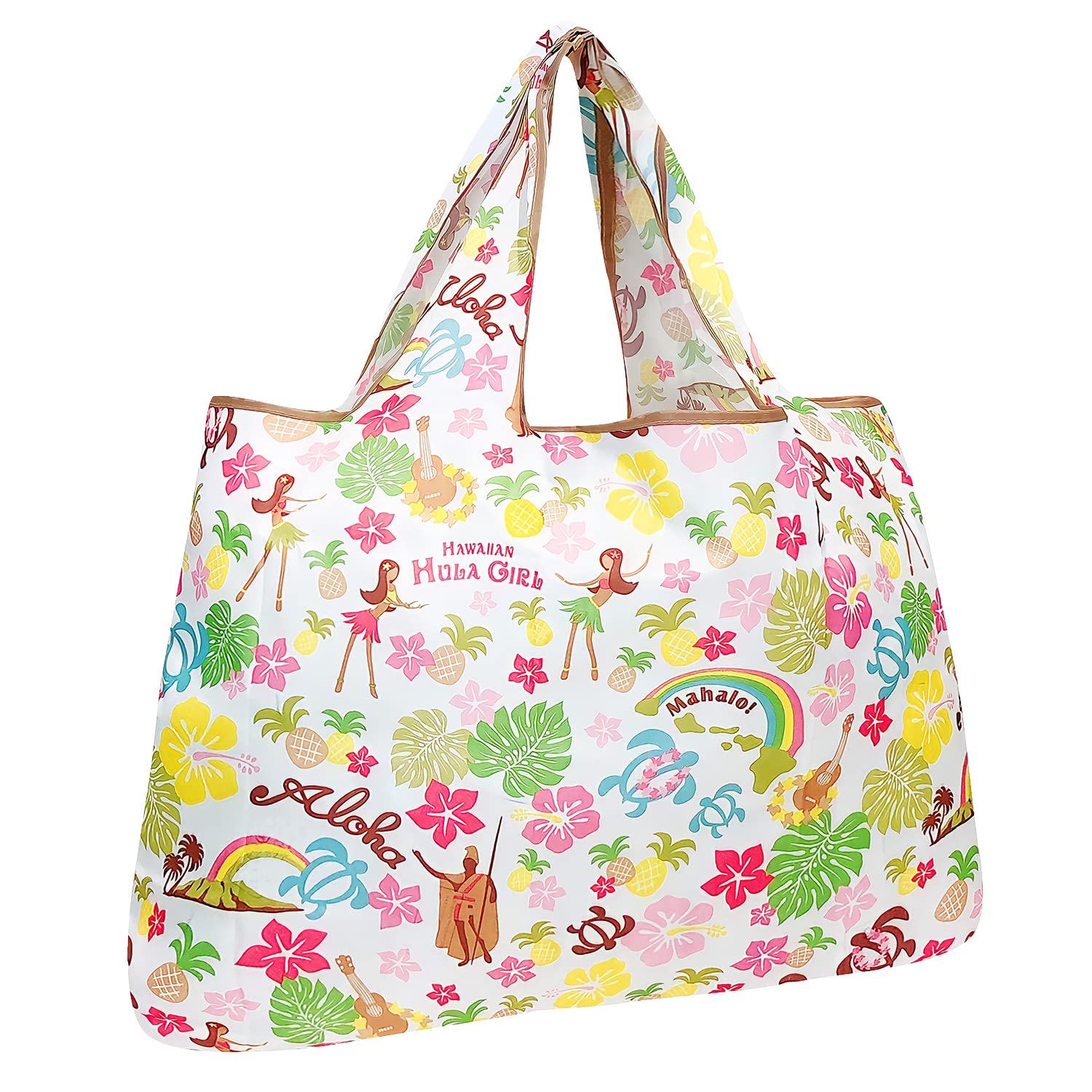 allydrew Large Foldable Tote Nylon Reusable Grocery Bags, Hawaiian Fun